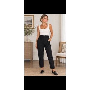 Brunello Cucinelli Pleated Elastic Pull-On Ankle Dress Pants Black Tapered Sz 8